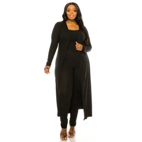 3pc Ribbed Knit Lounge Set - Black