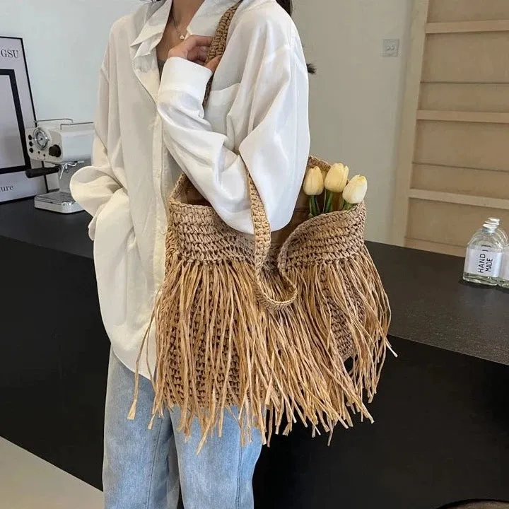 Andreia Long Tassel Straw Bag