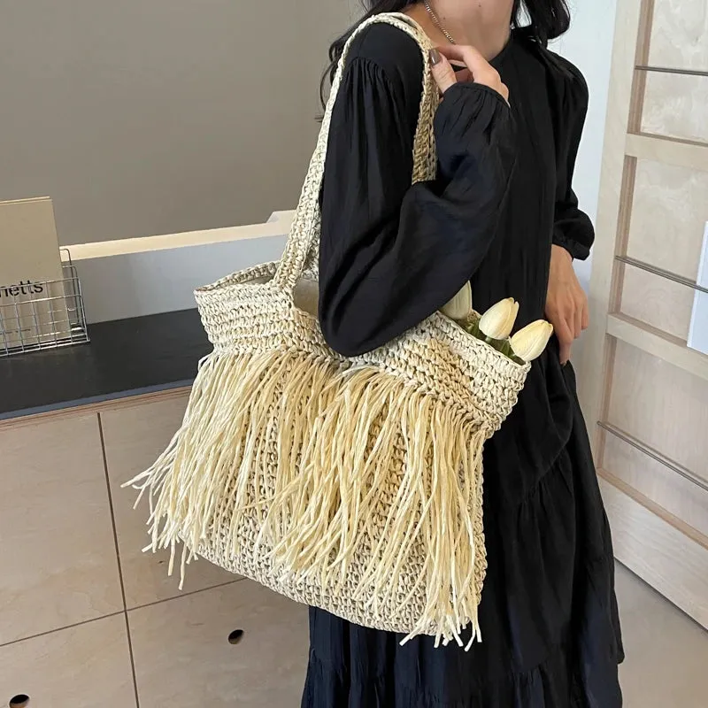 Andreia Long Tassel Straw Bag