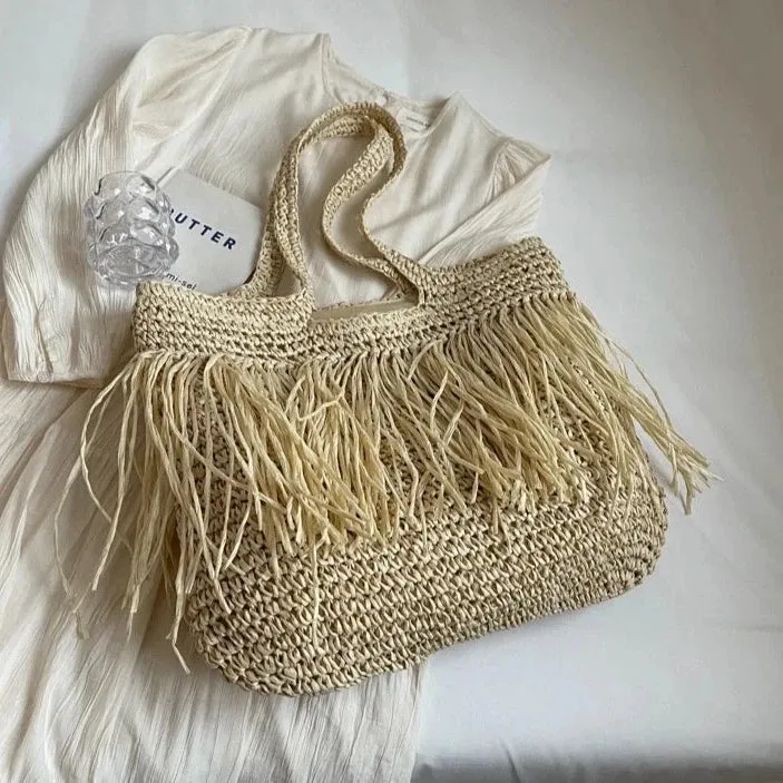 Andreia Long Tassel Straw Bag