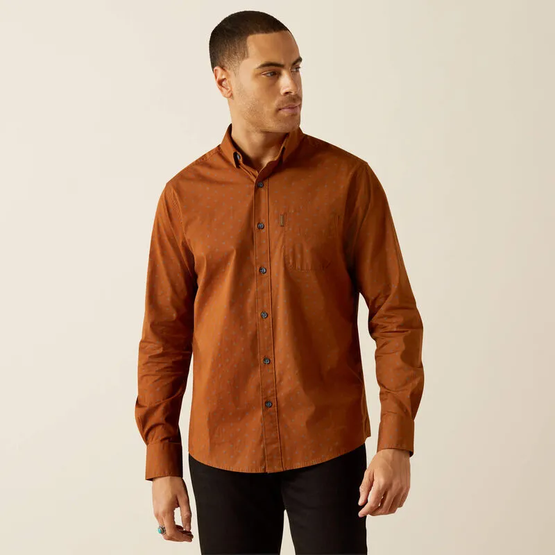 Ariat Men's Mickey L/S Modern Fit Western Button Down Shirt in Brown Aztec Diamond