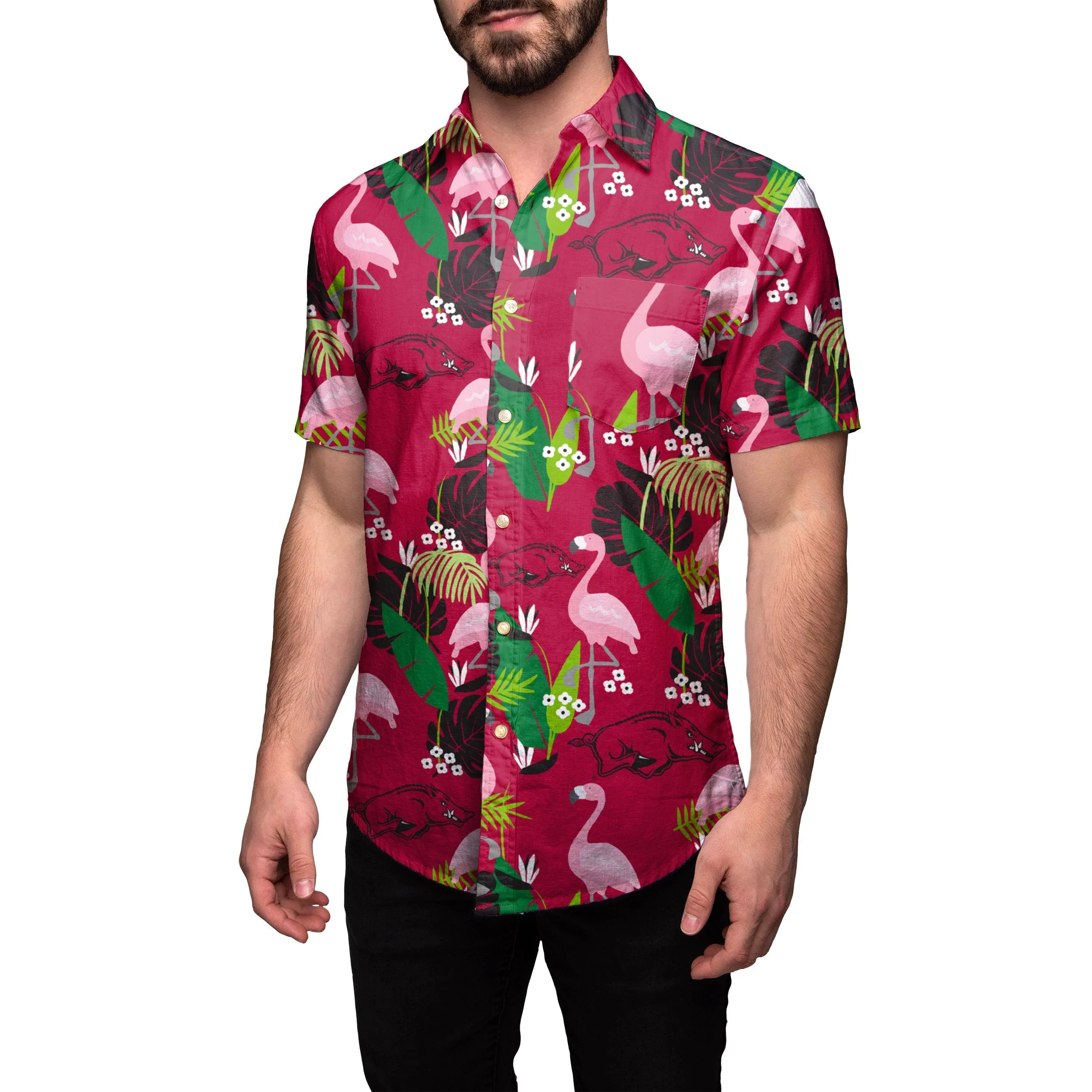 Arkansas Razorbacks NCAA Mens Floral Button Up Shirt