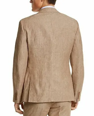 Bar III Mens Slim-Fit Tan Pinstripe Linen Suit Jacket