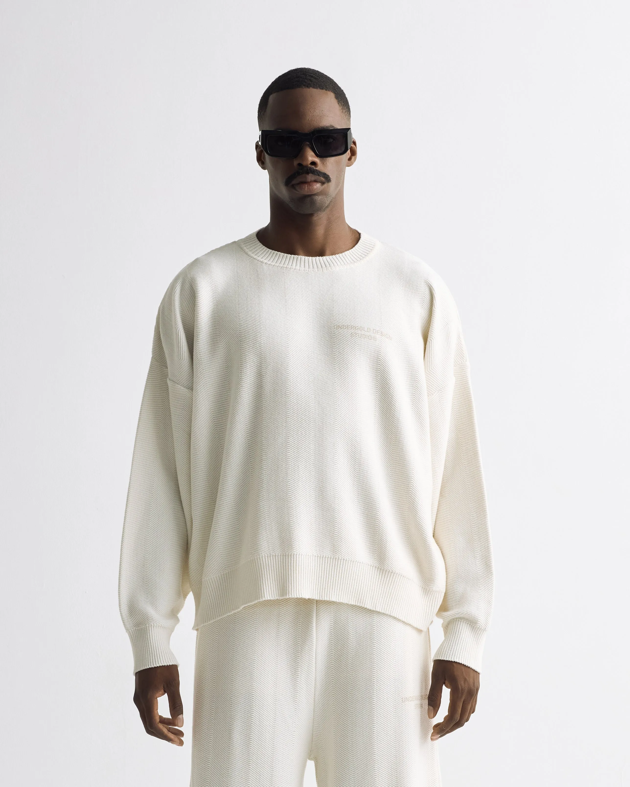 Basics Herringbone Knit Crewneck Cream