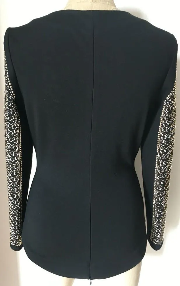 Bead-Embellished Black Long-Sleeve Top