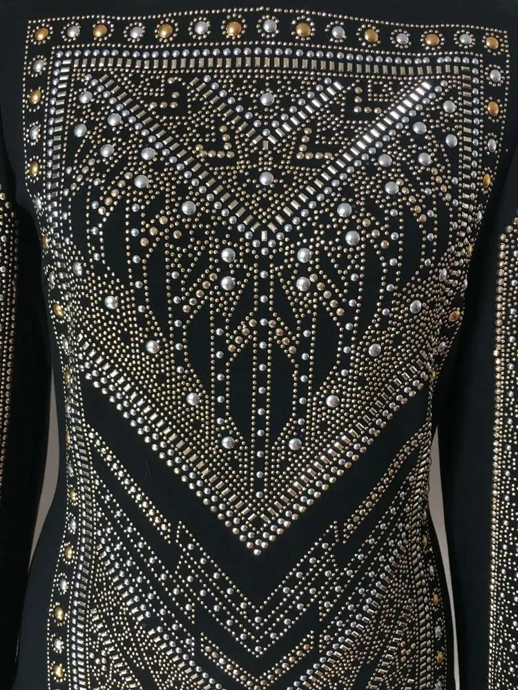 Bead-Embellished Black Long-Sleeve Top