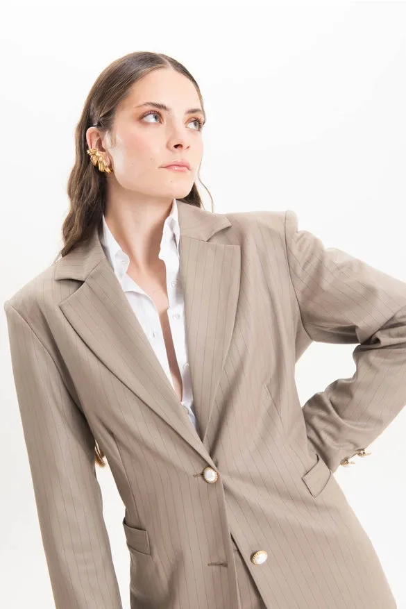 Beige Pinstripe Blazer