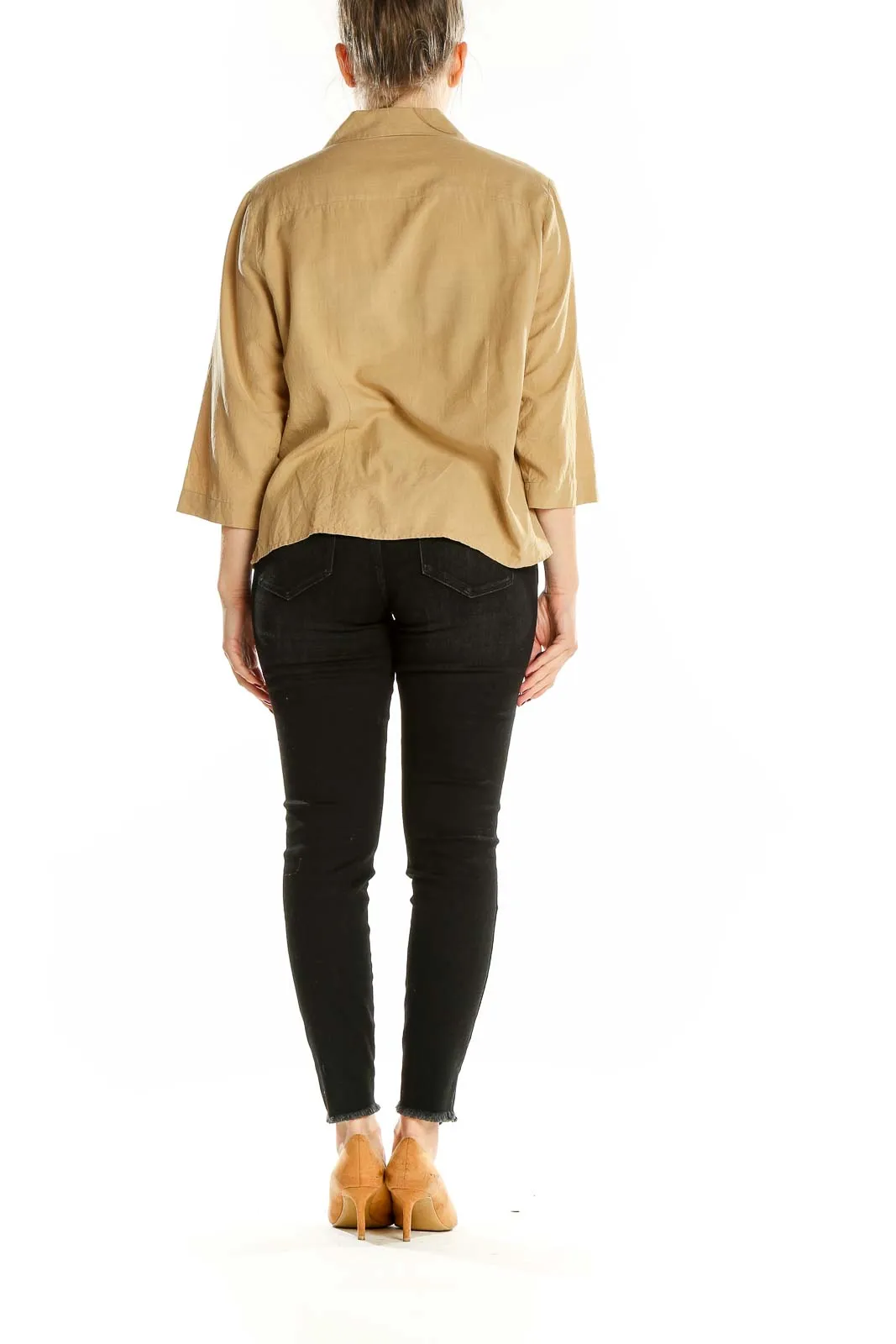 Beige Silk Button-Up Blouse