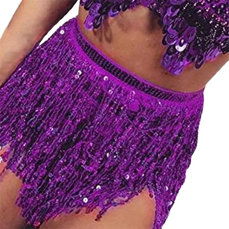 Belly Dance Glitter Sequins Wrap Tassel Skirt