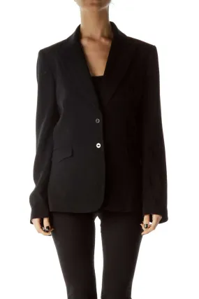 Black Pinstripe Buttoned Blazer