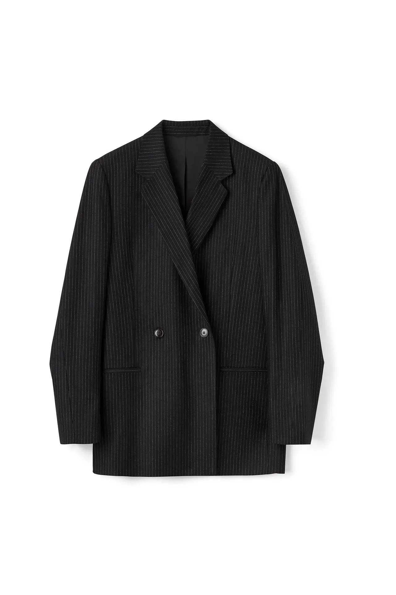 Black Pinstripe Double-Breasted Vent Blazer