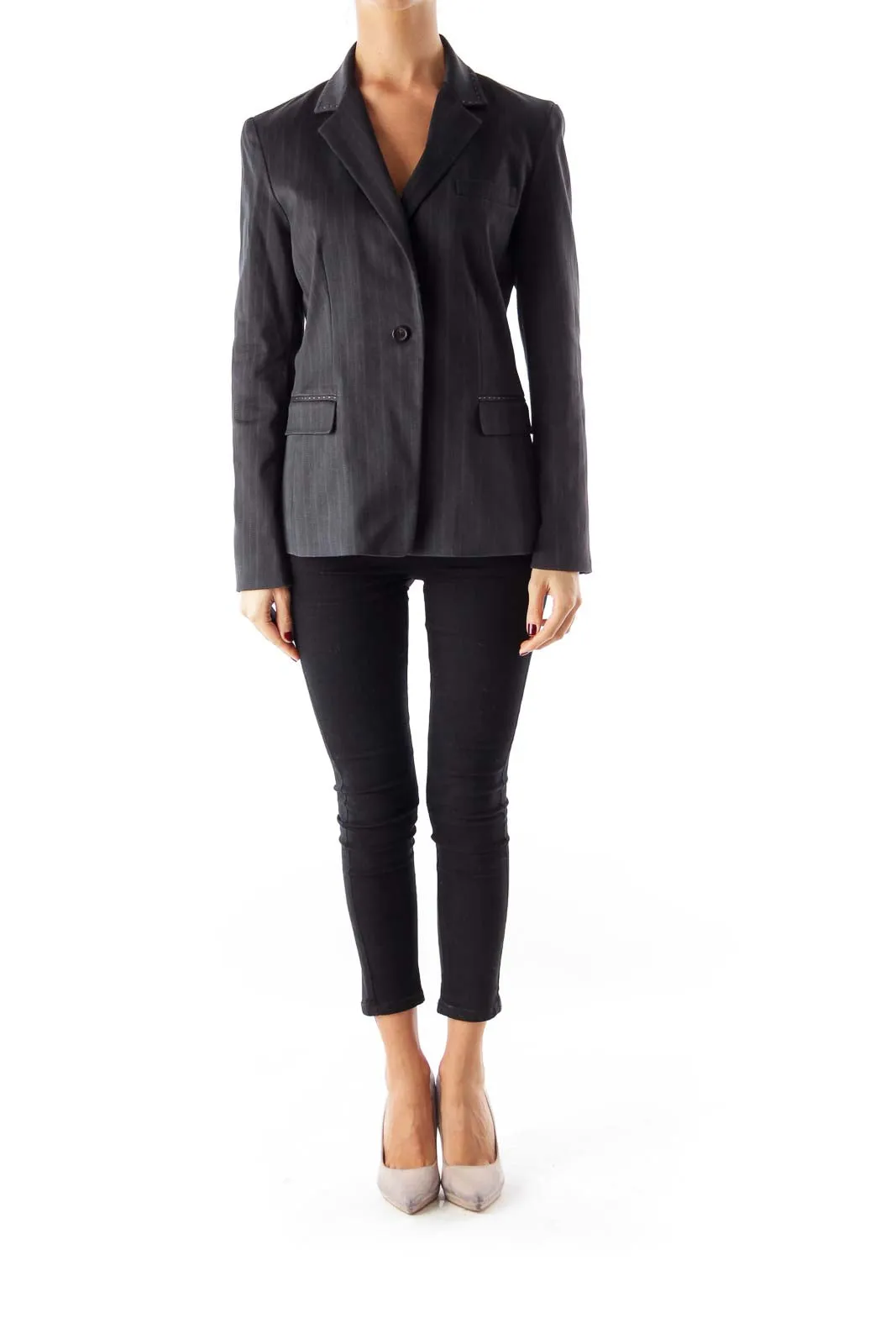 Black Pinstripe Fitted Blazer