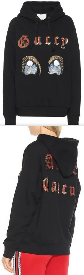 Black Sequined Cotton Hoodie