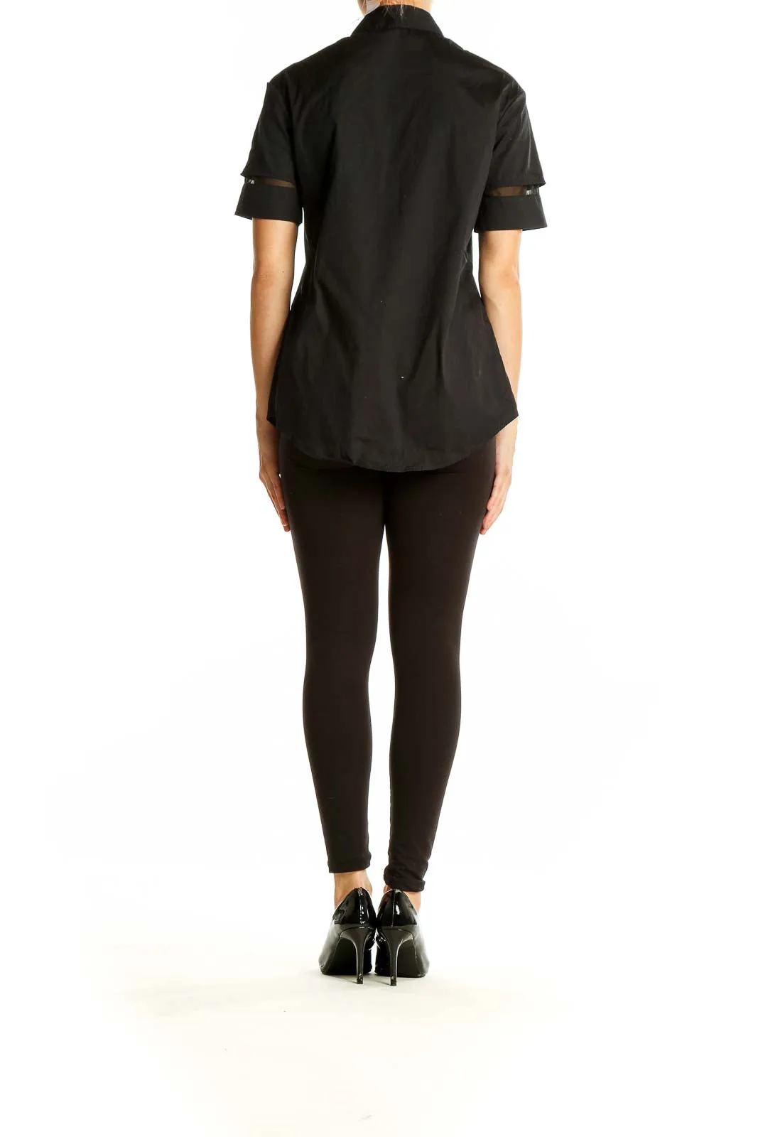 Black Short-Sleeve Button-Up Shirt