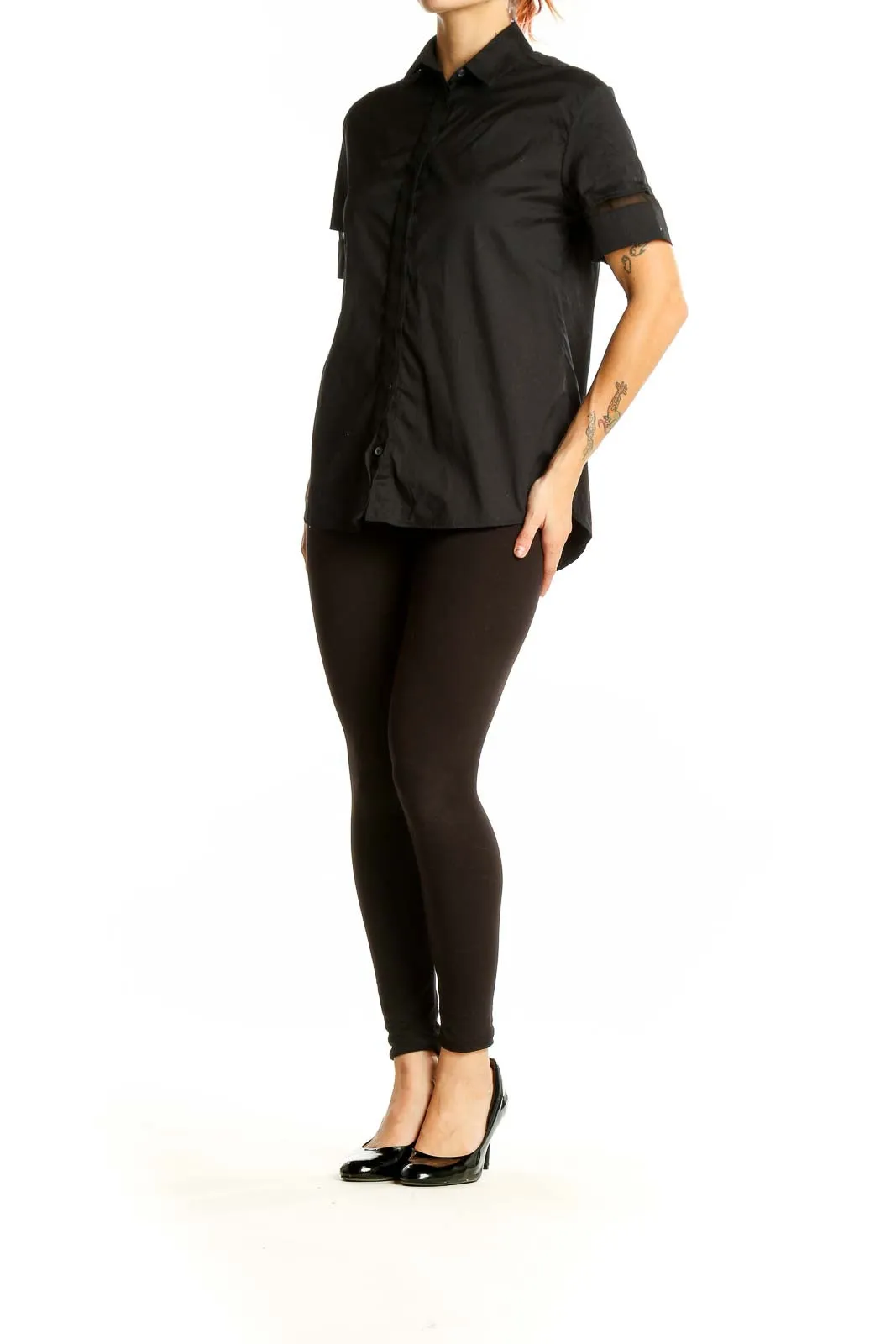 Black Short-Sleeve Button-Up Shirt