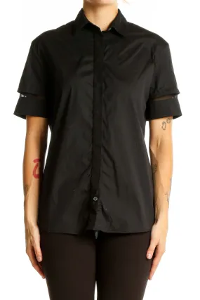 Black Short-Sleeve Button-Up Shirt