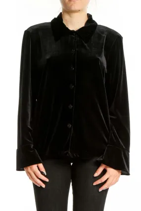 Black Velvet Button-Up Blouse