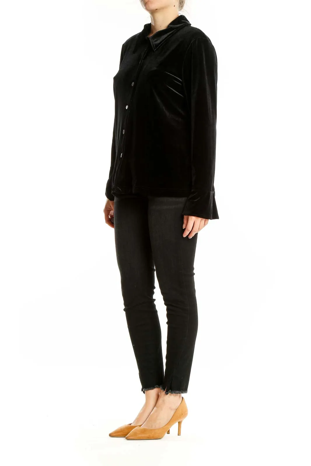 Black Velvet Button-Up Blouse