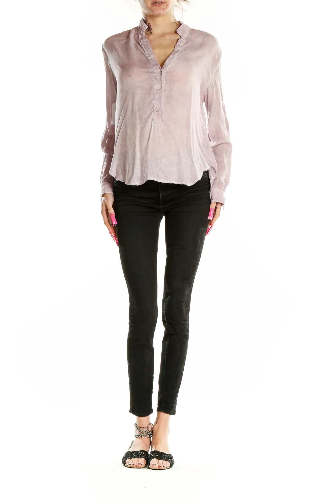 Blush Pink Rayon Button-Up Blouse