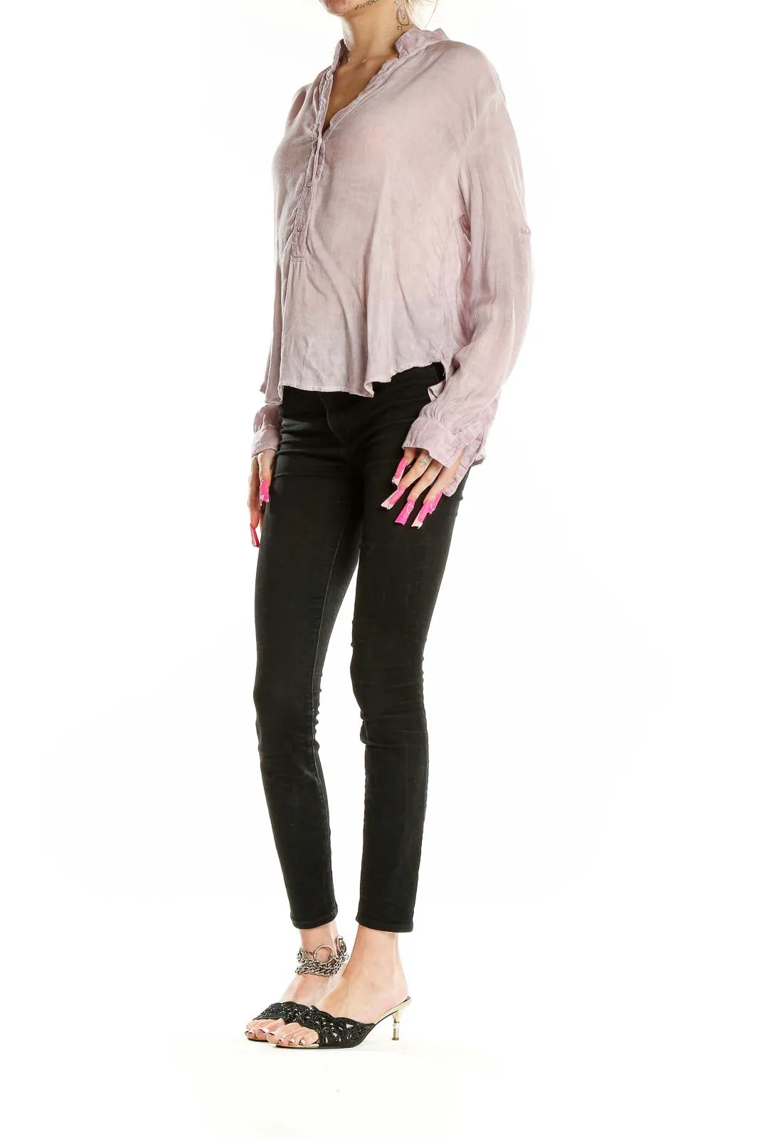 Blush Pink Rayon Button-Up Blouse