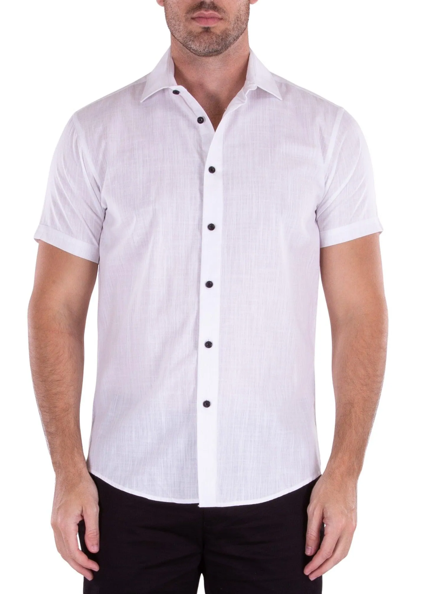 Breezy Cotton Button Up Short Sleeve Plain Pattern