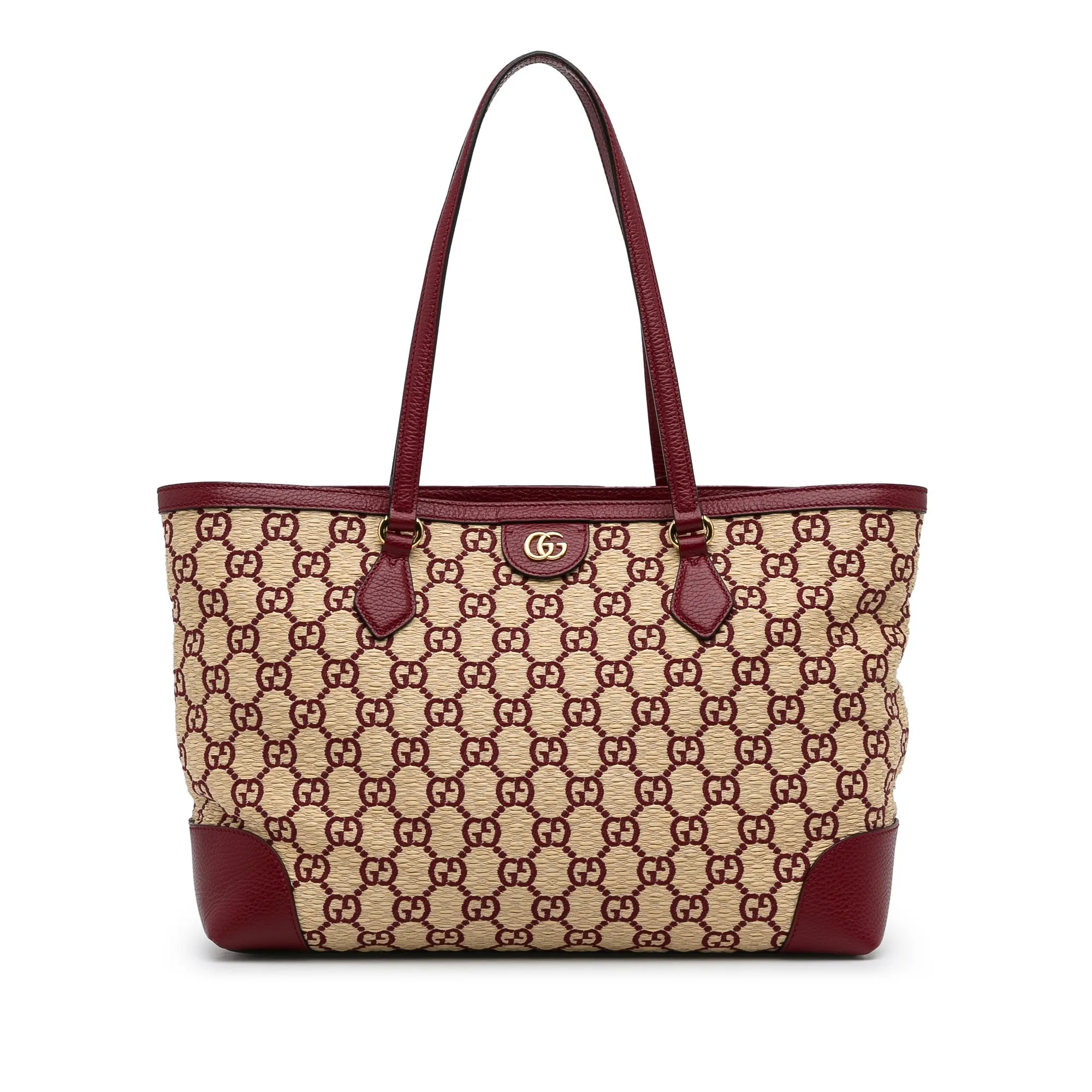 Brown Gucci Medium GG Straw Ophidia Shopping Tote