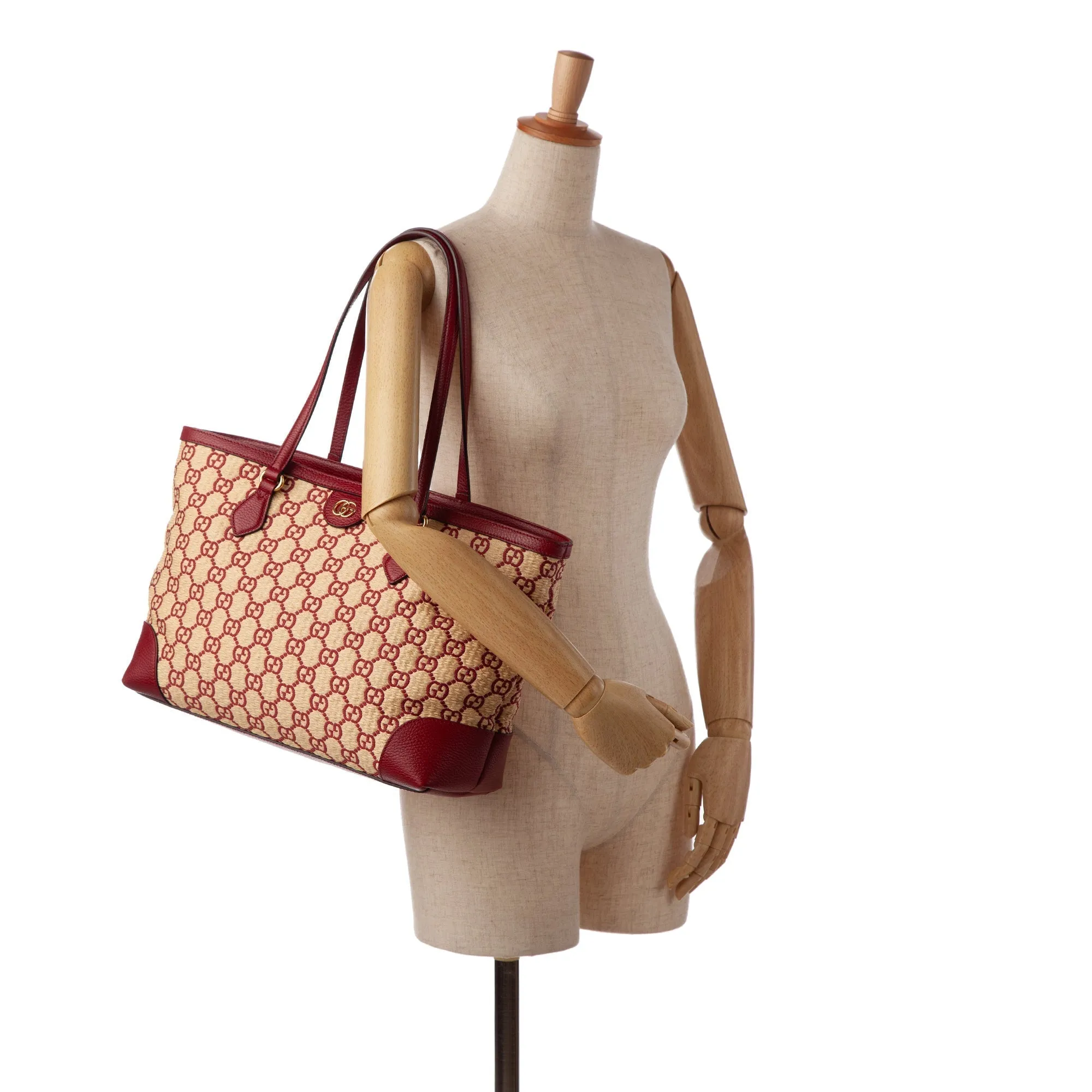 Brown Gucci Medium GG Straw Ophidia Shopping Tote