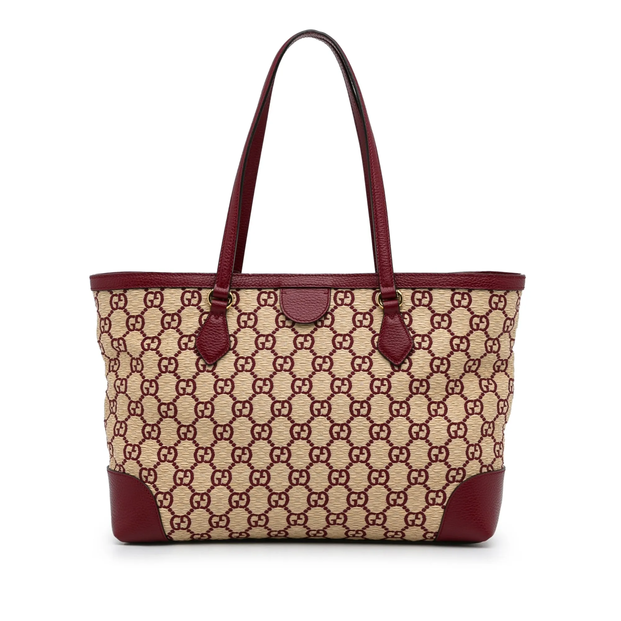 Brown Gucci Medium GG Straw Ophidia Shopping Tote