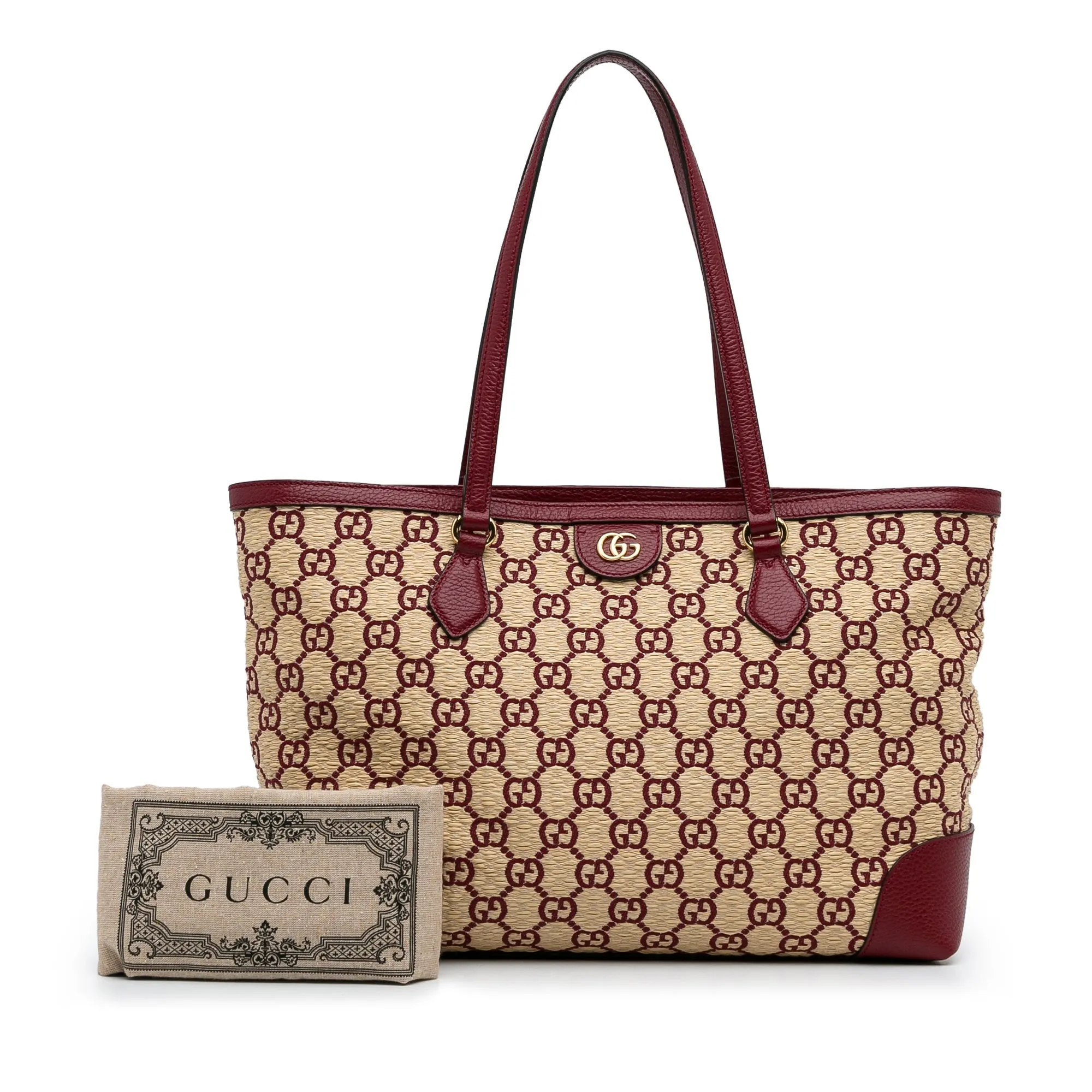 Brown Gucci Medium GG Straw Ophidia Shopping Tote