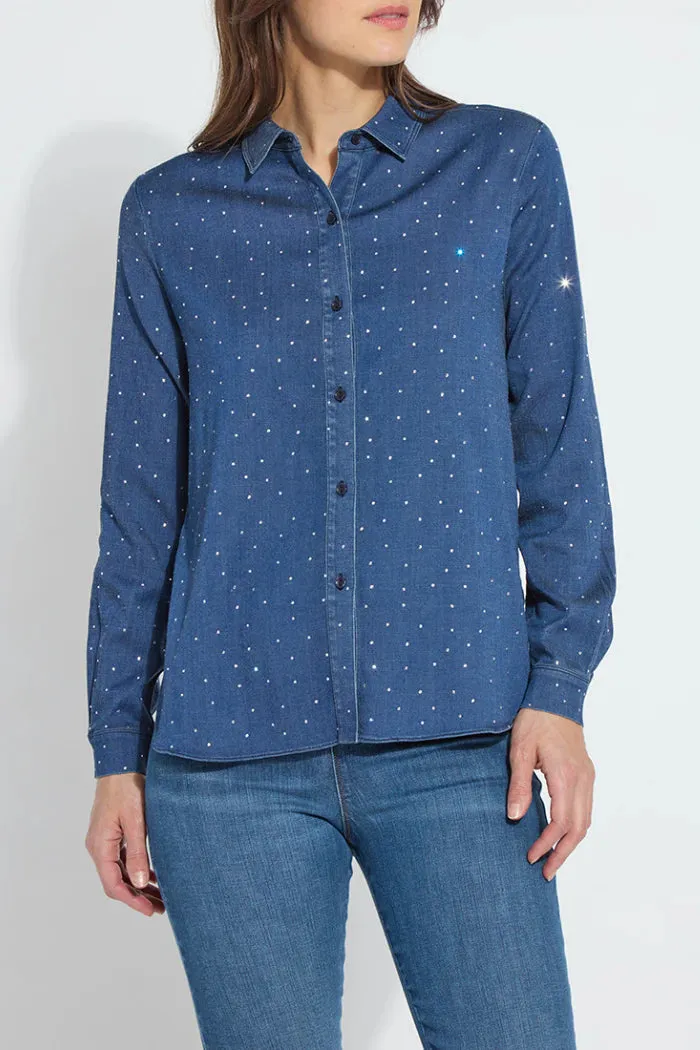 Cataleya Crystal Chambray Shirt - Dark Midwash