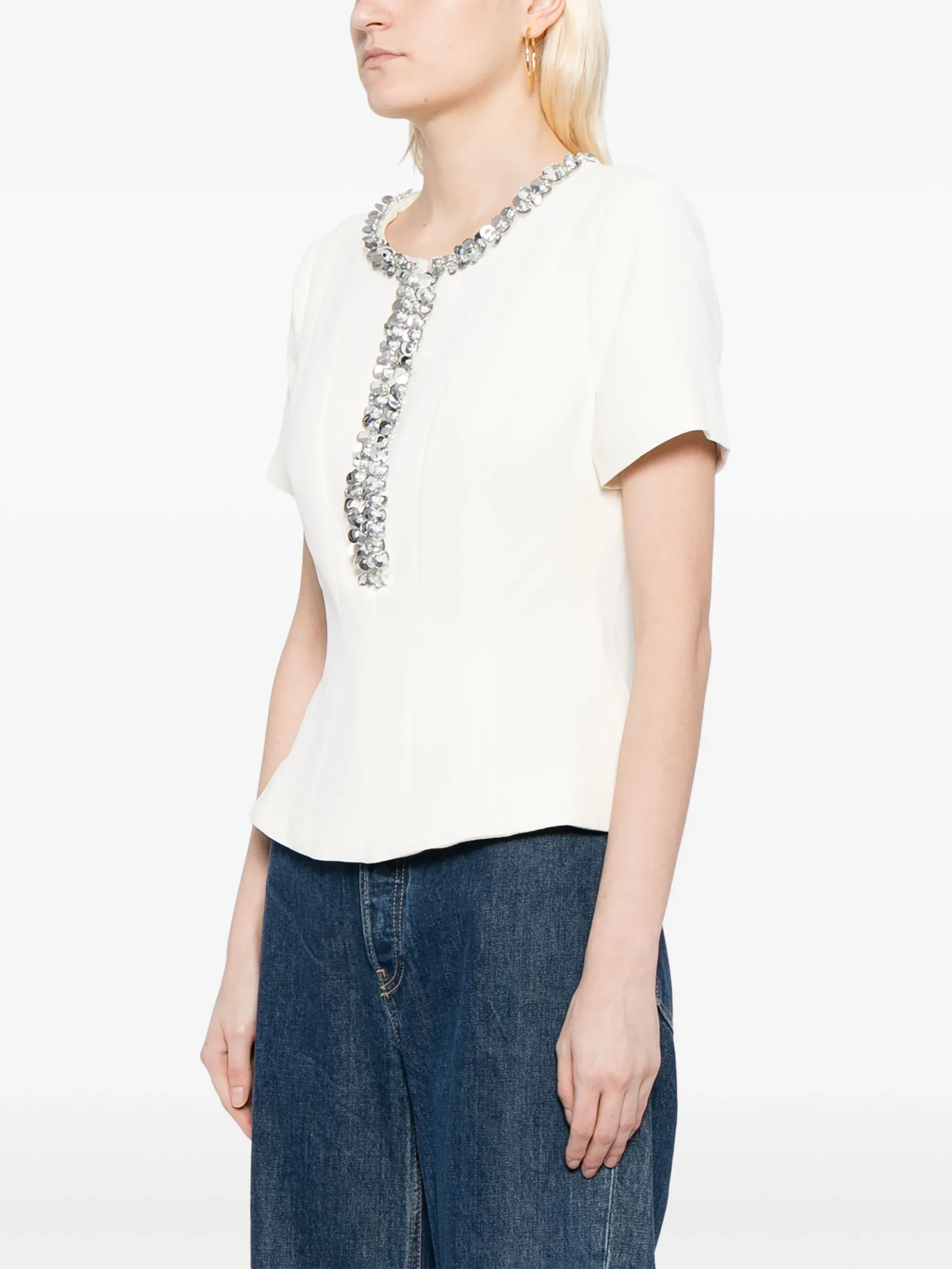 Cream Crepe Embellished Top