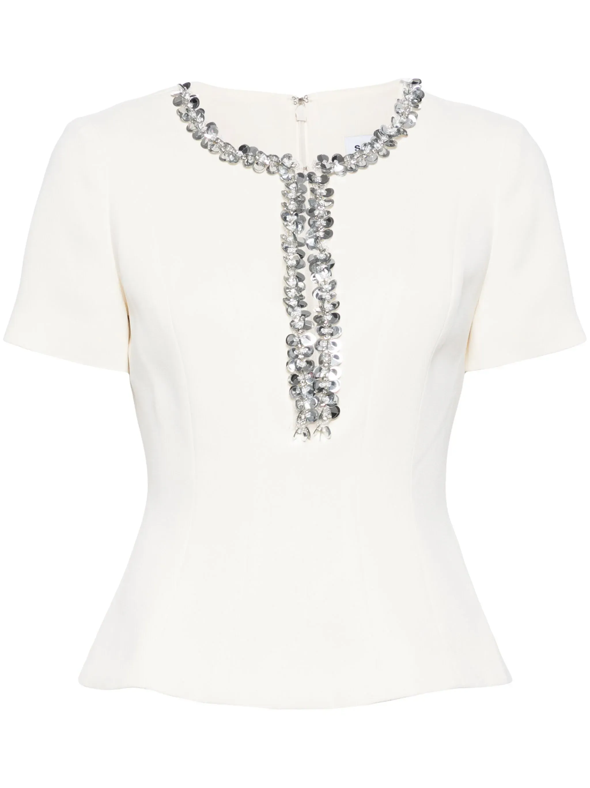 Cream Crepe Embellished Top