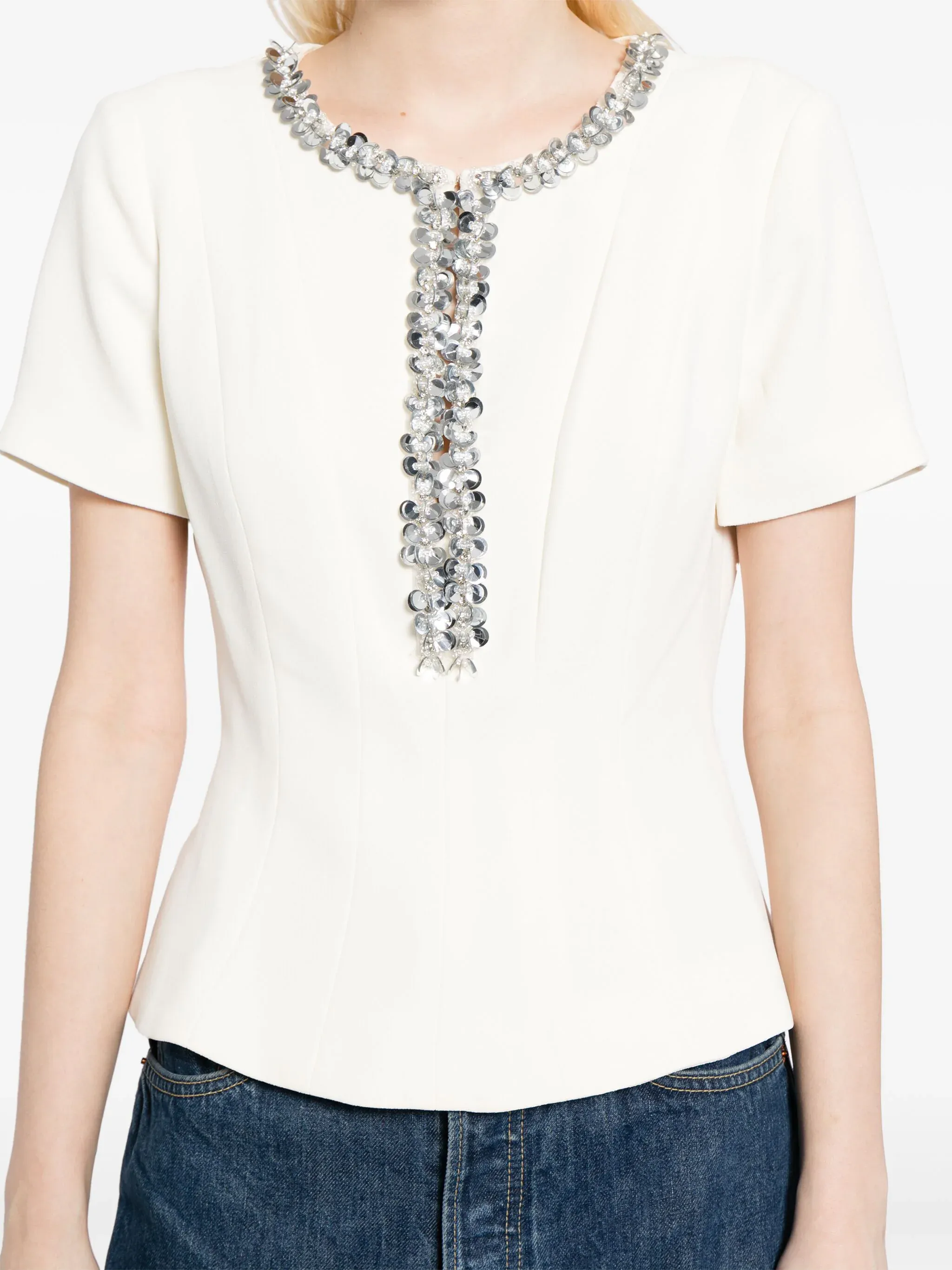 Cream Crepe Embellished Top