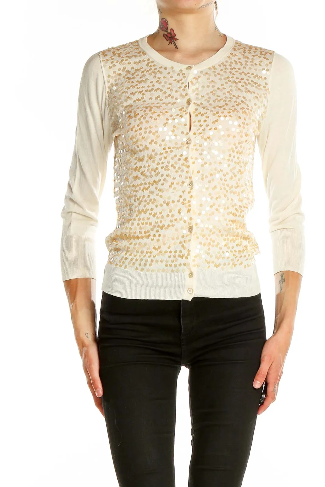 Cream Floral Embellished Cardigan