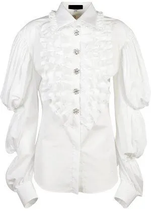 Crystal-Button-Embellished Ruffled Shirt