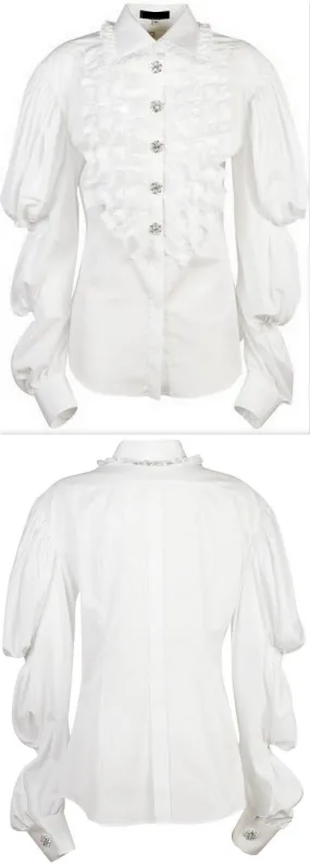 Crystal-Button-Embellished Ruffled Shirt