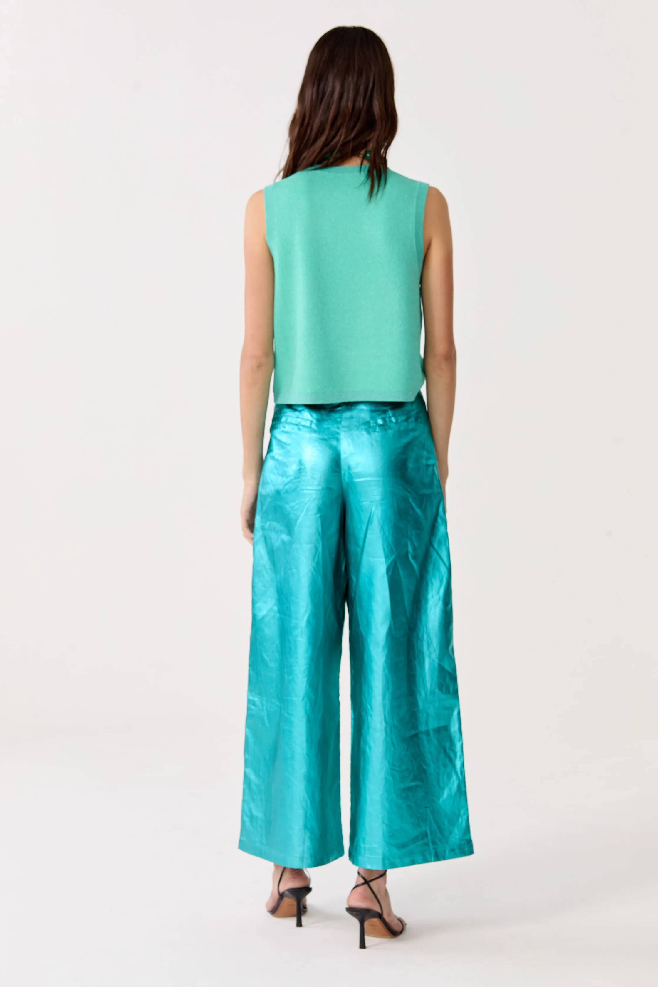 Culotte Metallic Linen Pants - Turquoise