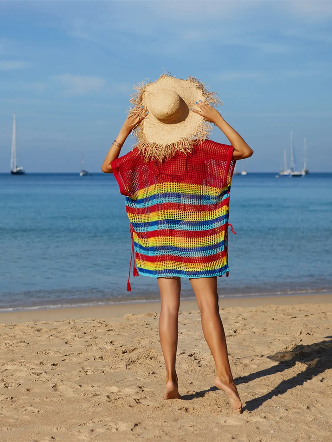 Cutout Striped Cover-Up with Tassel