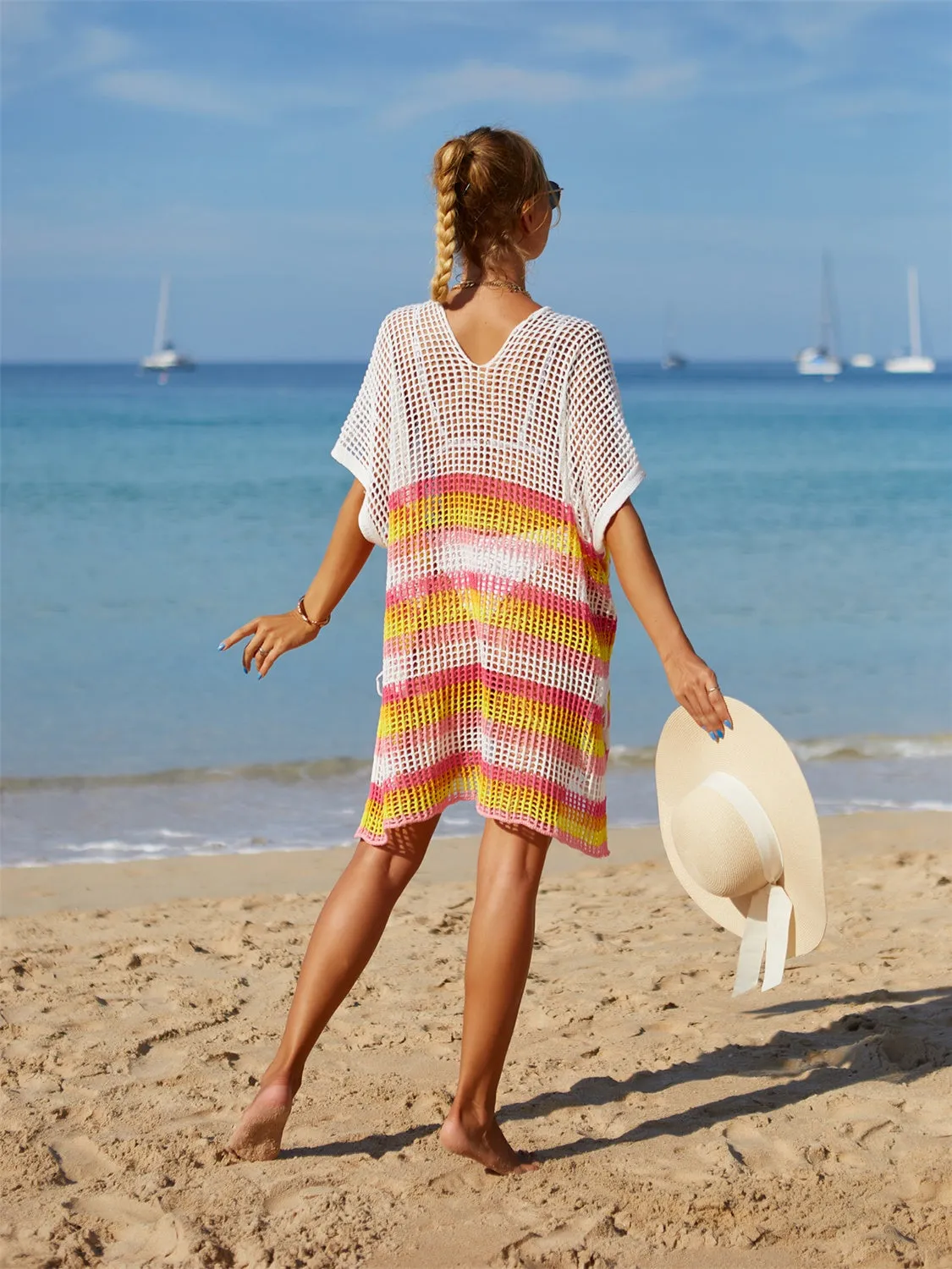 Cutout Striped Cover-Up with Tassel