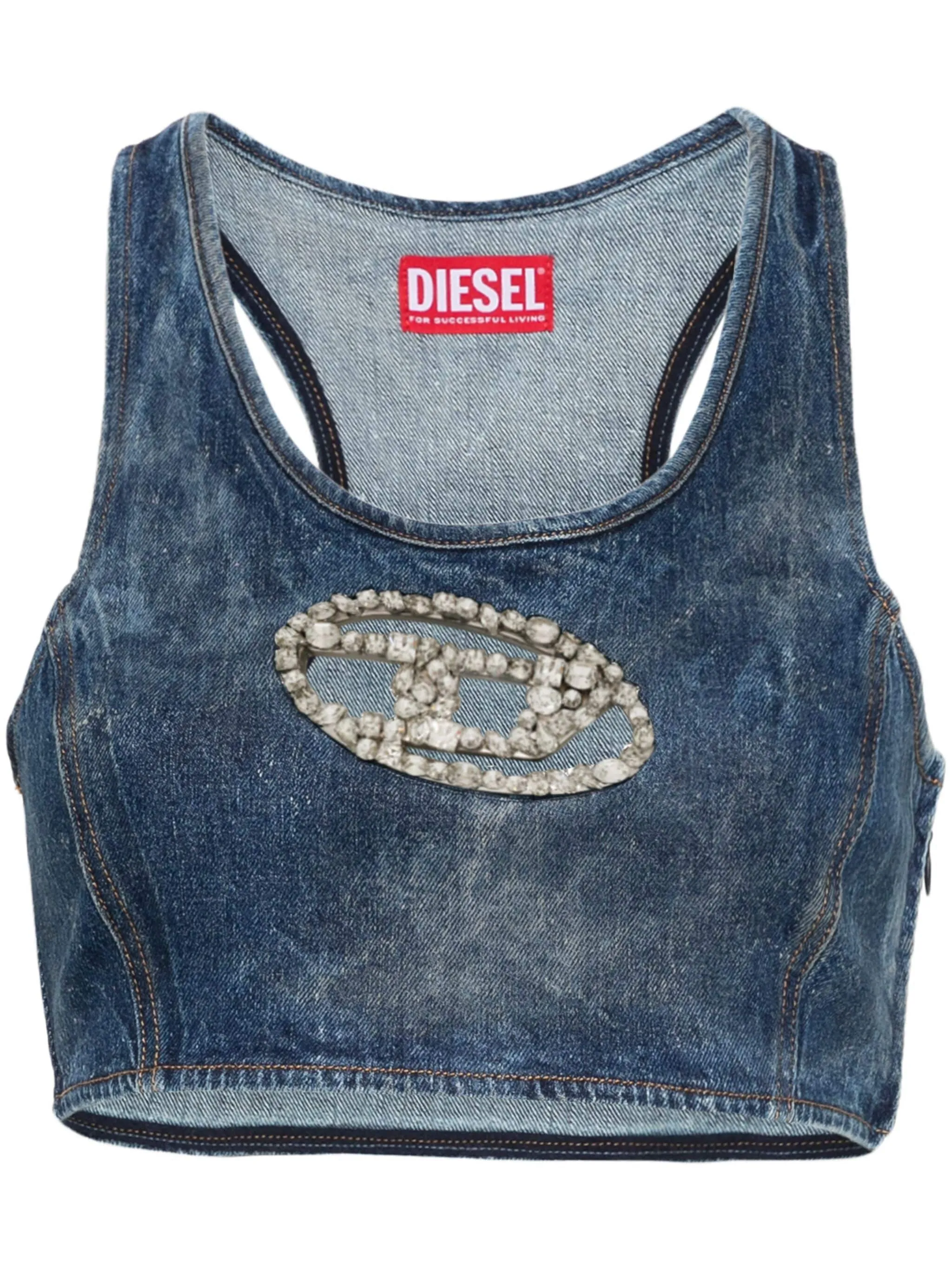 DIESEL - Women Denim Crystal Logo Cropped Top