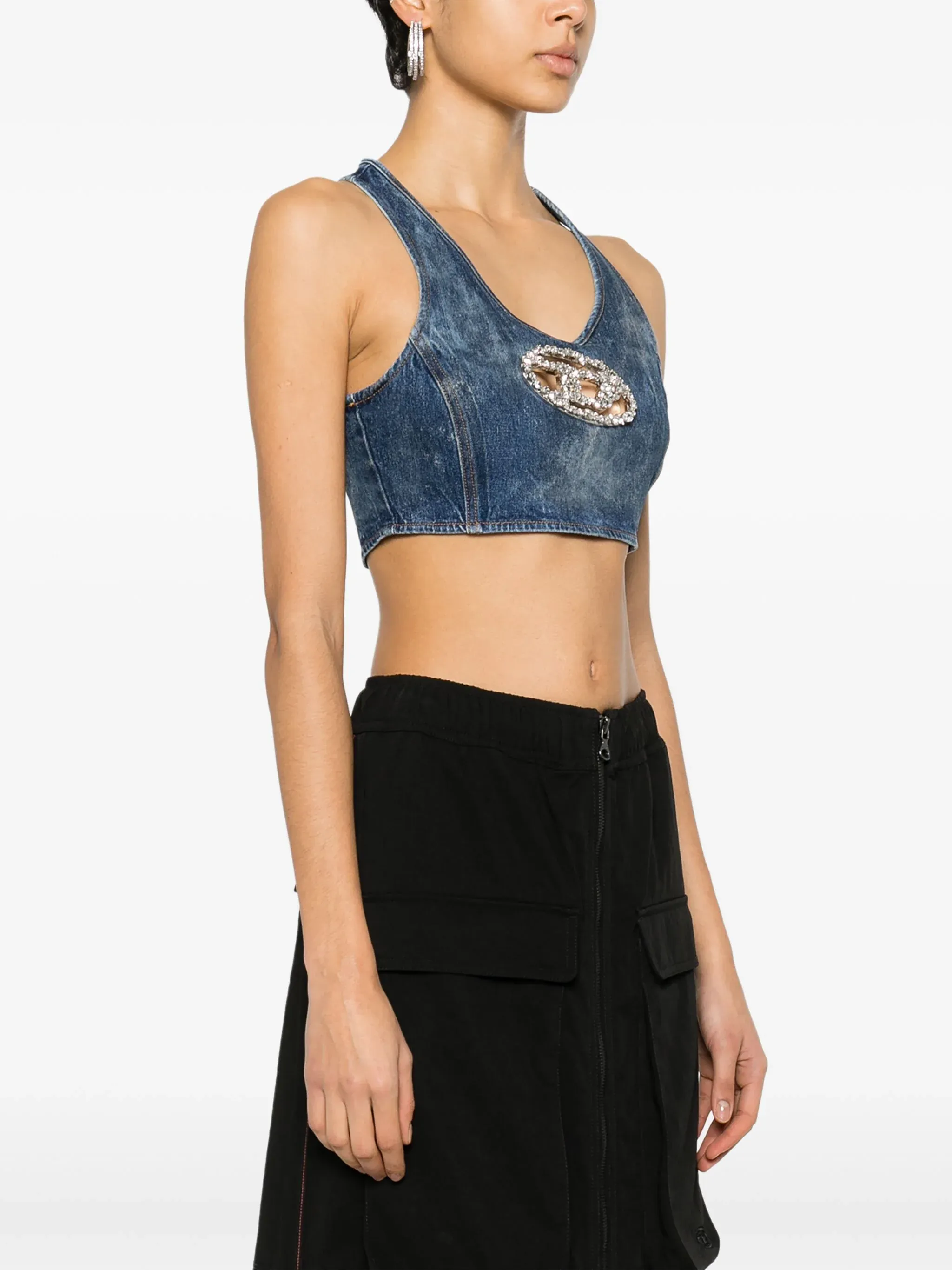 DIESEL - Women Denim Crystal Logo Cropped Top