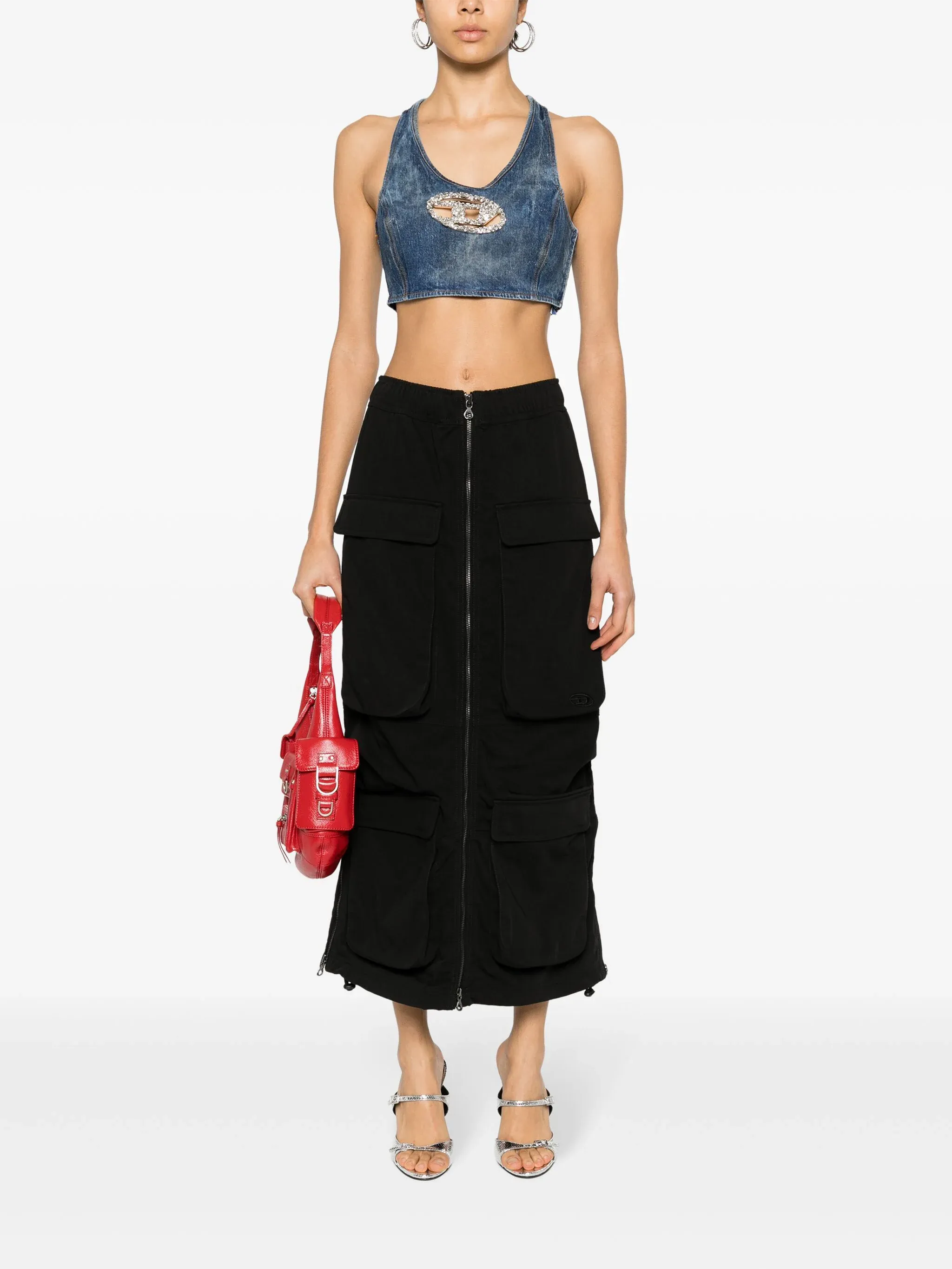 DIESEL - Women Denim Crystal Logo Cropped Top