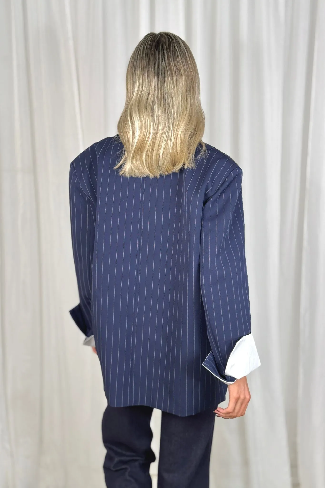 Elsa Pinstripe Blazer In Navy