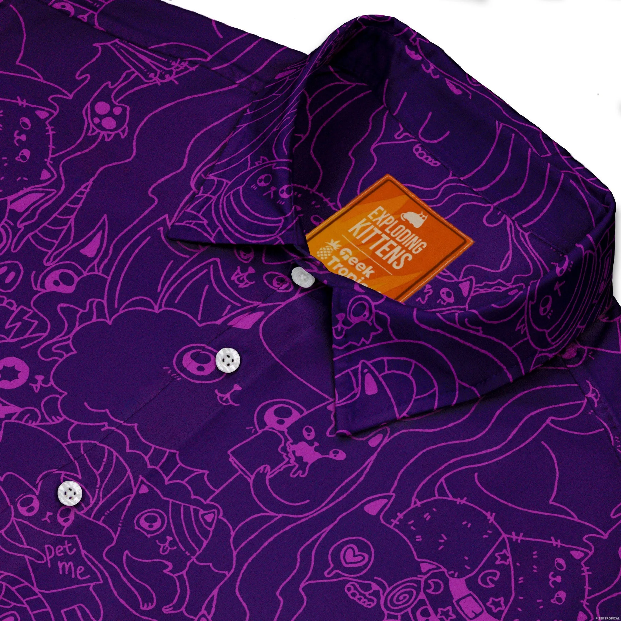 Exploding Kittens Mashup Purple Button Up Shirt