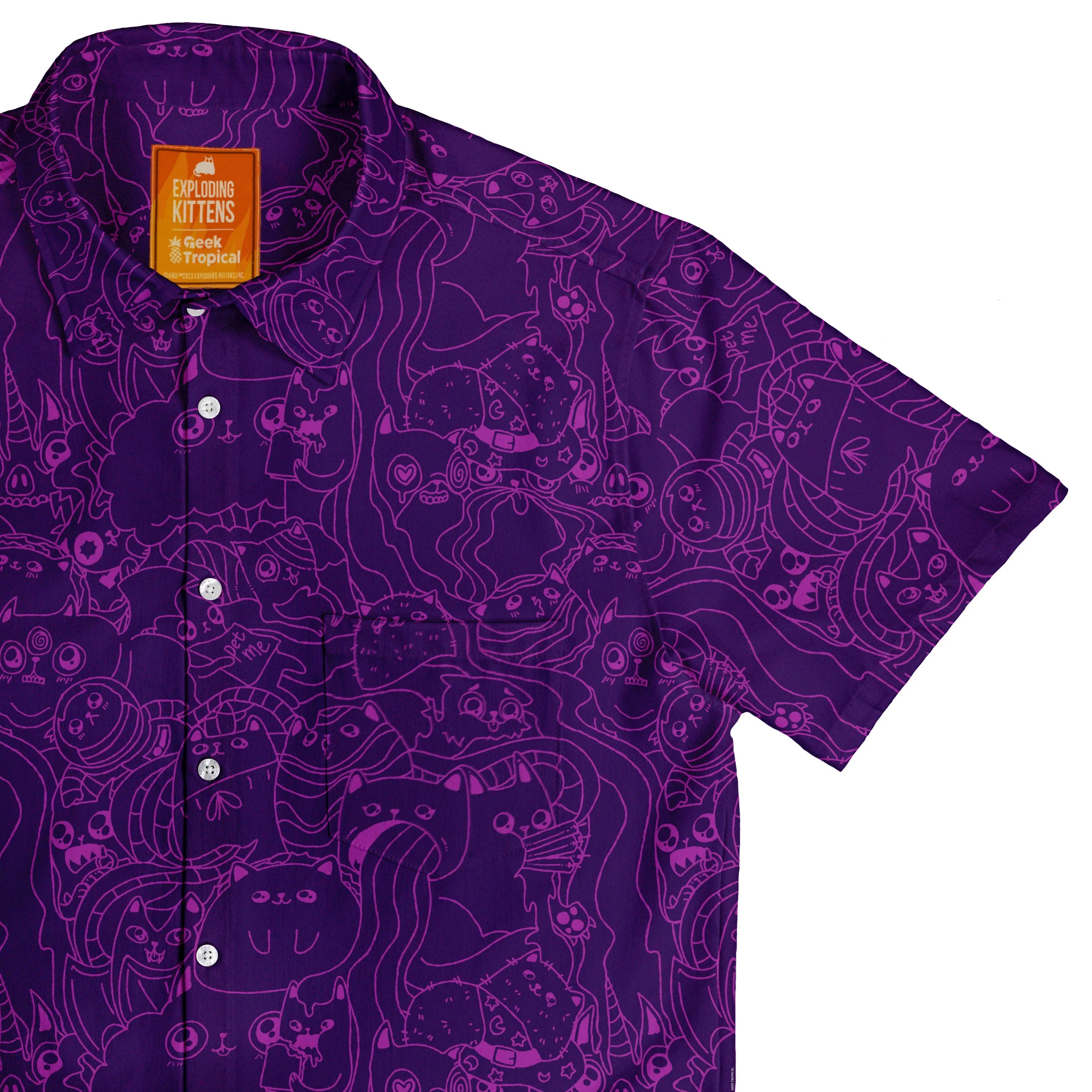 Exploding Kittens Mashup Purple Button Up Shirt