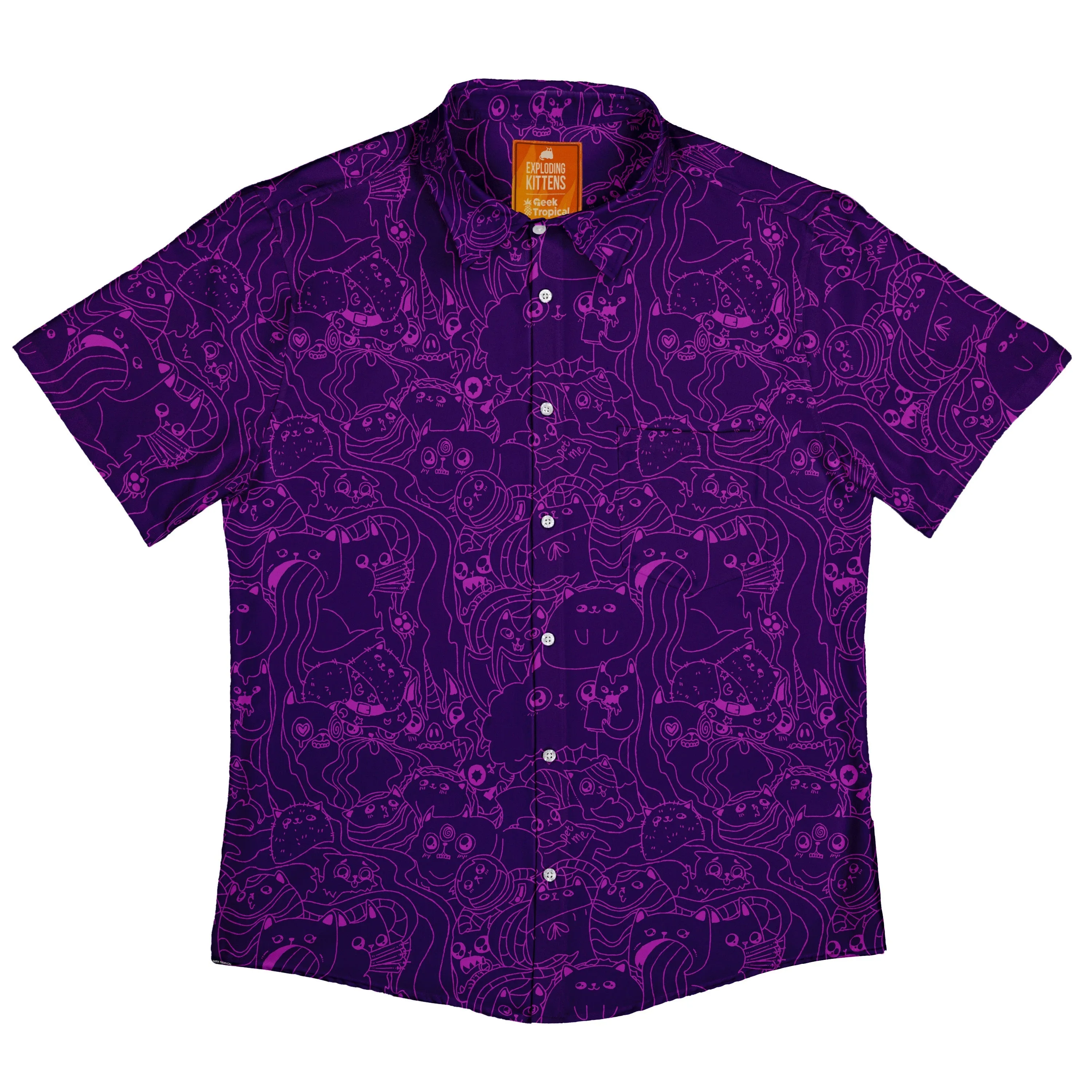 Exploding Kittens Mashup Purple Button Up Shirt