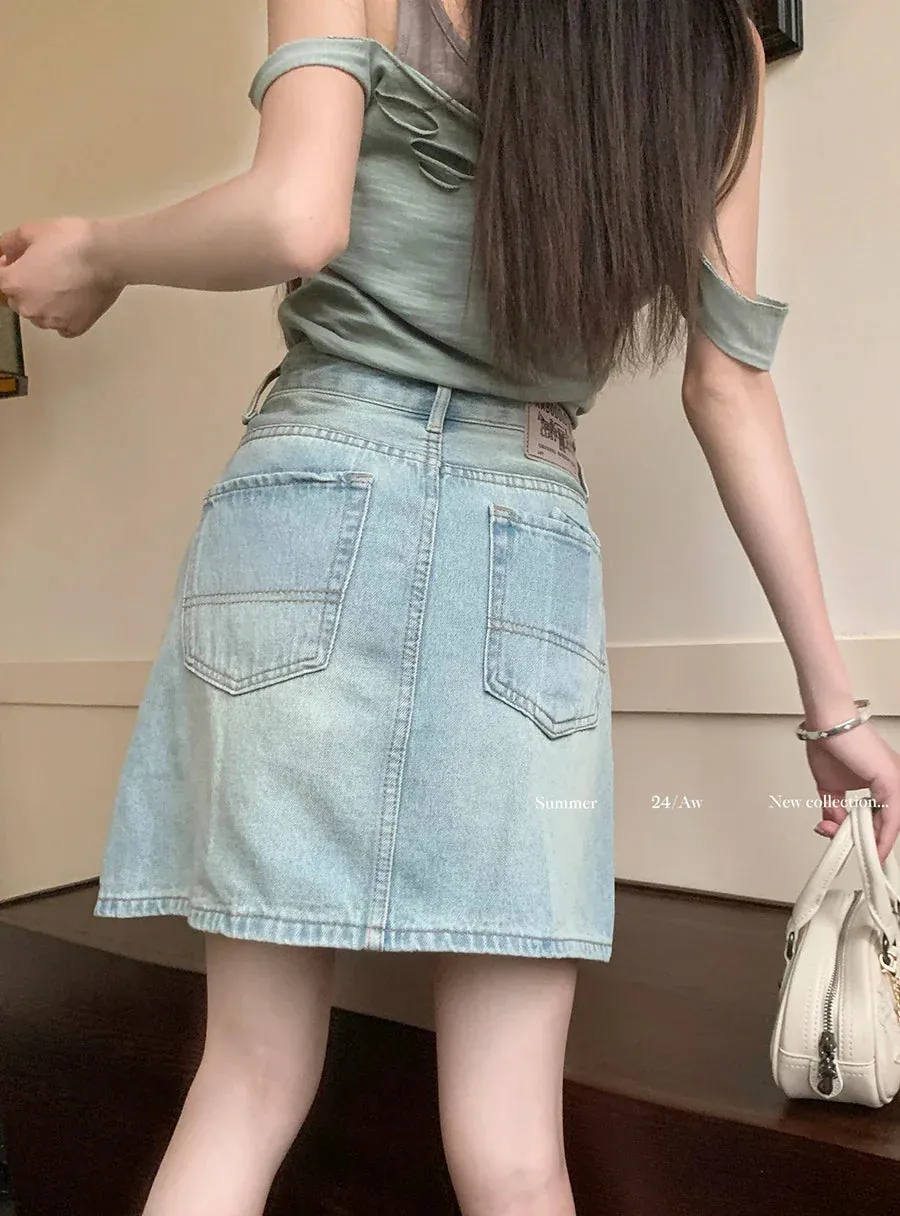 Fashion Korean Mini Summer Street Style Vintage Denim Skirt