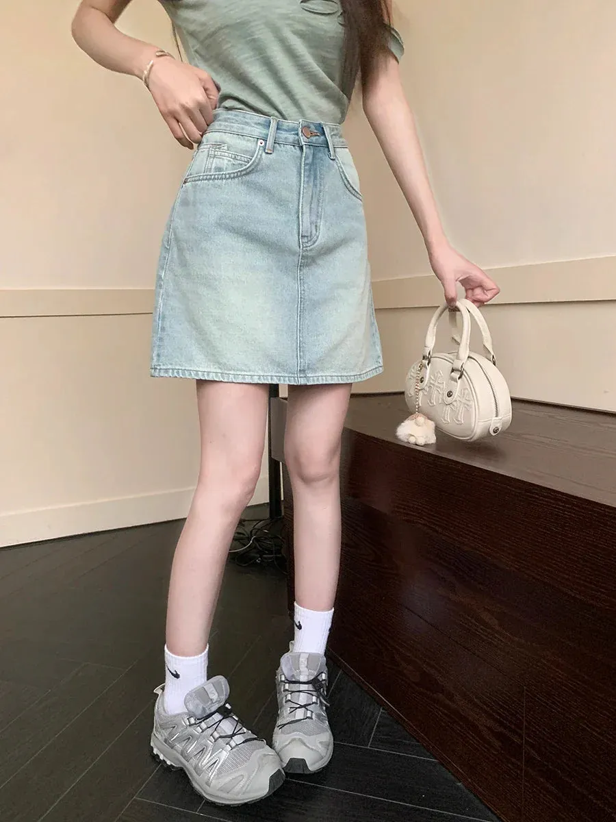 Fashion Korean Mini Summer Street Style Vintage Denim Skirt