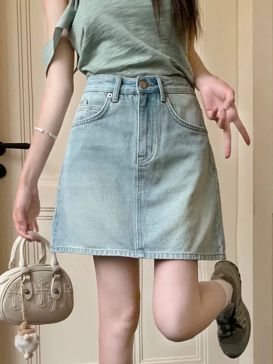 Fashion Korean Mini Summer Street Style Vintage Denim Skirt