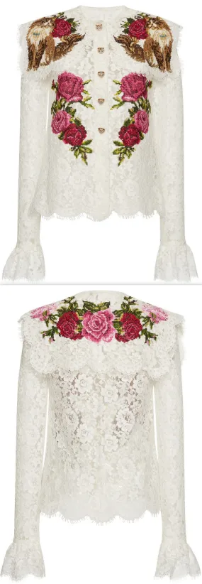 Floral-Embroidered Lace Blouse